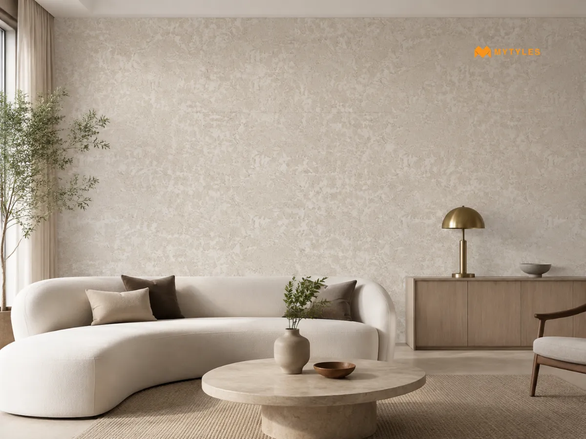 Digital Tropical Print Beige wall tile in Living Room